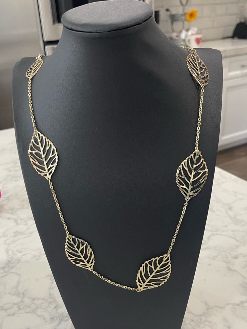 Delicate Gold Leaf-Outline Long Necklace for Women